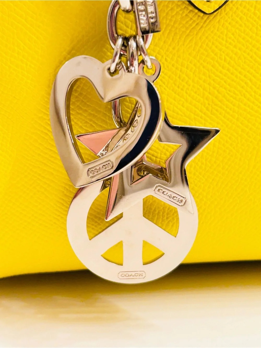 RARE Coach Y2K Swarovski Star Heart & Peace Sign Keychain/ Bag Charm